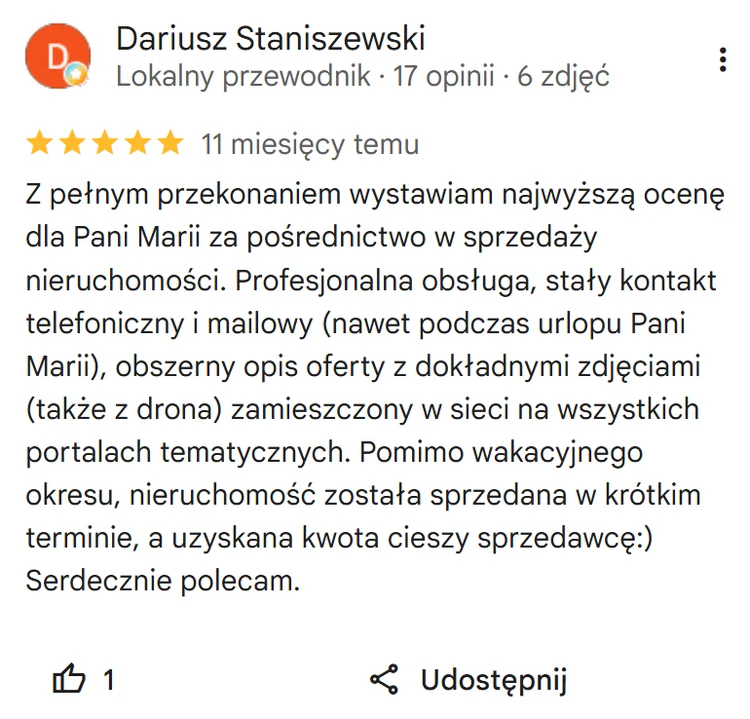 Opinia Google – Dariusz Staniszewski