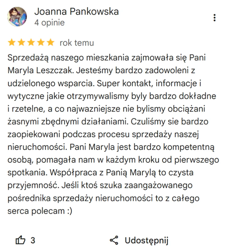 Opinia Google – Joanna Pankowska