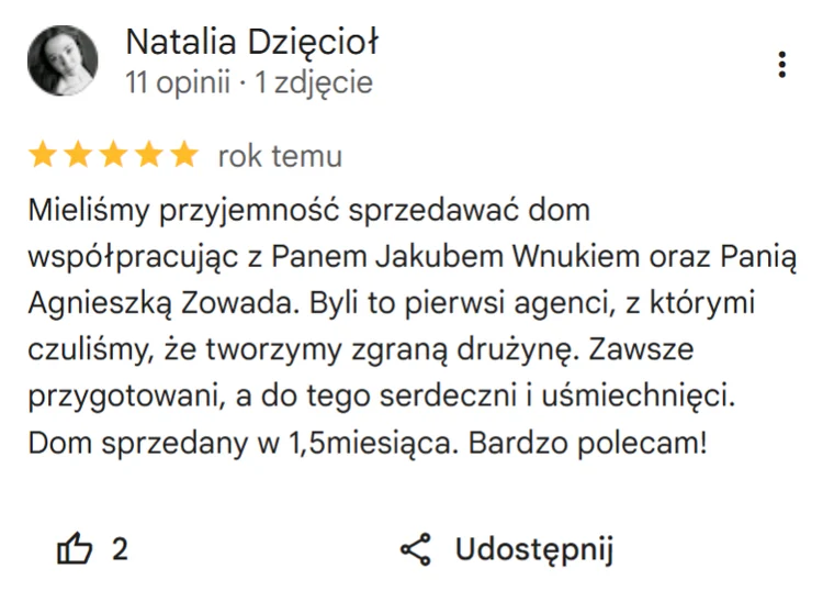 Opinia Google – Natalia Dzięcioł