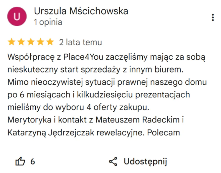 Opinia Google – Urszula Mścichowska